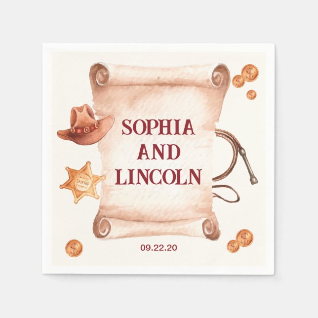 Westerna Rustic Brown Bröllop Pappersservett (Framsidan)