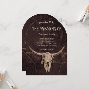 Westerna Rustic Brown Land Rodeo Bull Skull Arch Inbjudningar