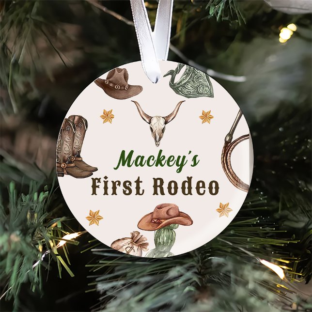 Westerna Rustic First Rodeo Party Julgransprydnad Keramik (Skapare uppladdad)
