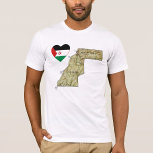 Westerna Sahara Flagga Heart och Karta T-Shirt