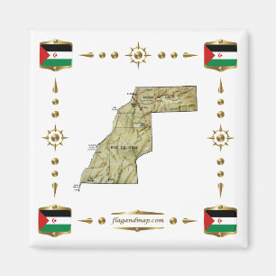 Westerna Sahara Karta + Flaggor Magnet