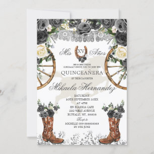 Westerna Silver och Black Charra Boots 15 Anos Inbjudningar