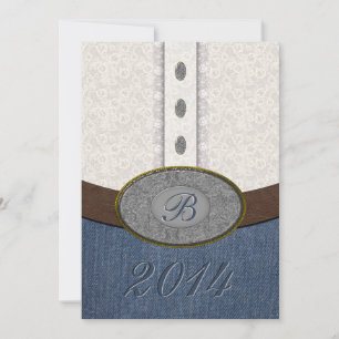 Westerna Snöre och Denim Monogram Bälte Buckle Gra Inbjudningar
