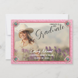 Westerna Stil Rosa Cowgirl Photo Grad Announcement Meddelande