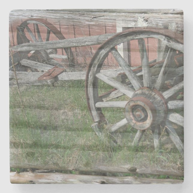 Westerna Stil Rustic Wagon Wheel Stone Underlägg (Framsidan)