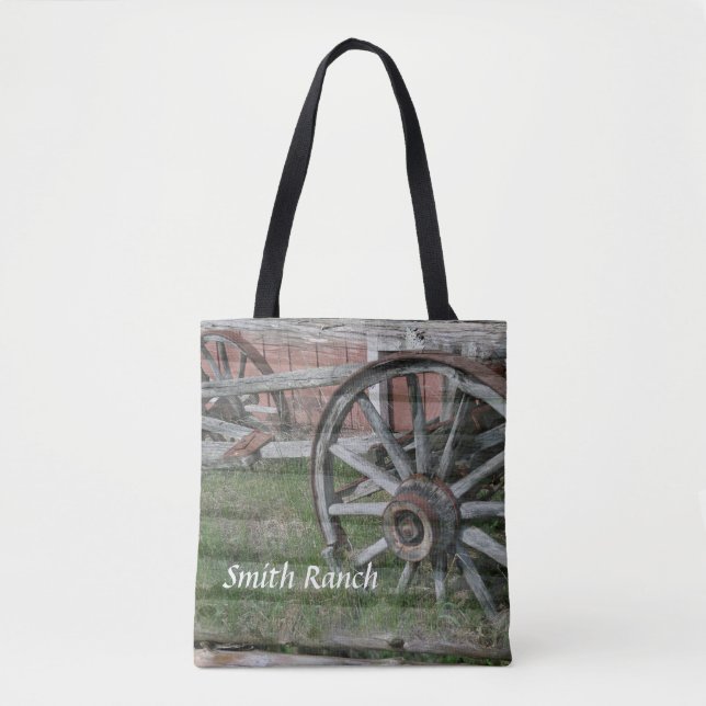 Westerna Stil Rustic Wagon Wheel Tote Bag Tygkasse (Framsida)
