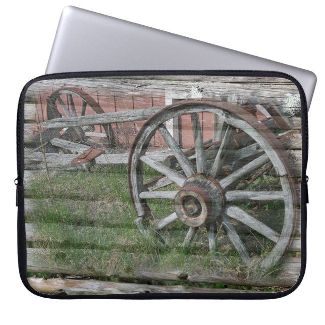Westerna Stil Rustiska vagnen Wheel Laptop sleeve (Framsidan)