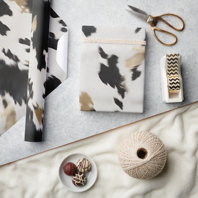Westerna Svarta vita Guld-kowhide-födelsedagen Presentpapper (Hantverk)