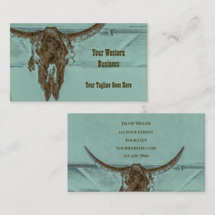 Westerna Teal Brown Land Bull Cow Skull Barn Visitkort