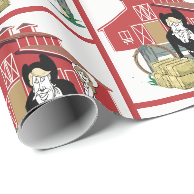 Westerna Tecknad Bröllop par Ranch Scene Barn Presentpapper (Rullad Hörn)