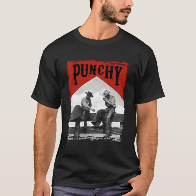 Westerna Texas Cow Horse Rodeo Punchy Cow ERS T Shirt (Framsida)