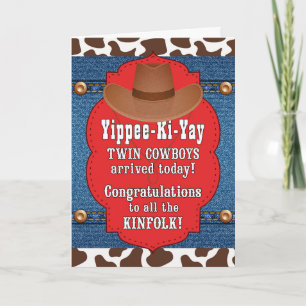 Westerna TWIN Baby Cowboys Theckes Grattis Kort