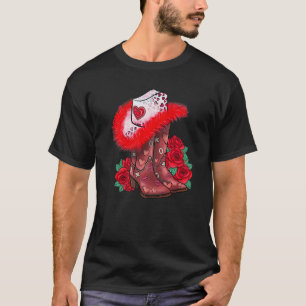 Westerna Valentines day Cowgirl Boots Yeehaw Howdy T Shirt