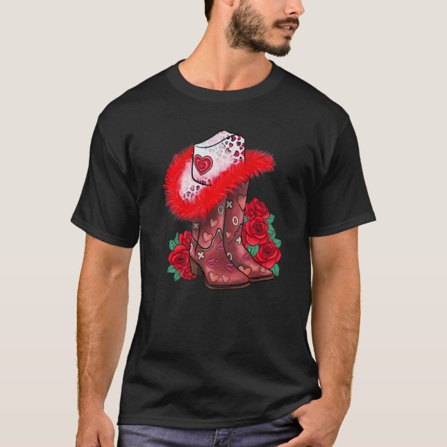 Westerna Valentines day Cowgirl Boots Yeehaw Howdy T Shirt (Framsida)