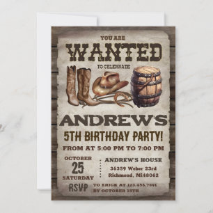 Westerna Vintagen Cowboy Birthday, Land Inbjudningar