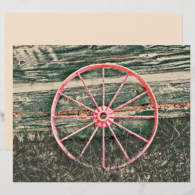 Westerna Vintagen Wagon Wheel Rustic Red Land (Fram/baksida)