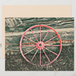 Westerna Vintagen Wagon Wheel Rustic Red Land