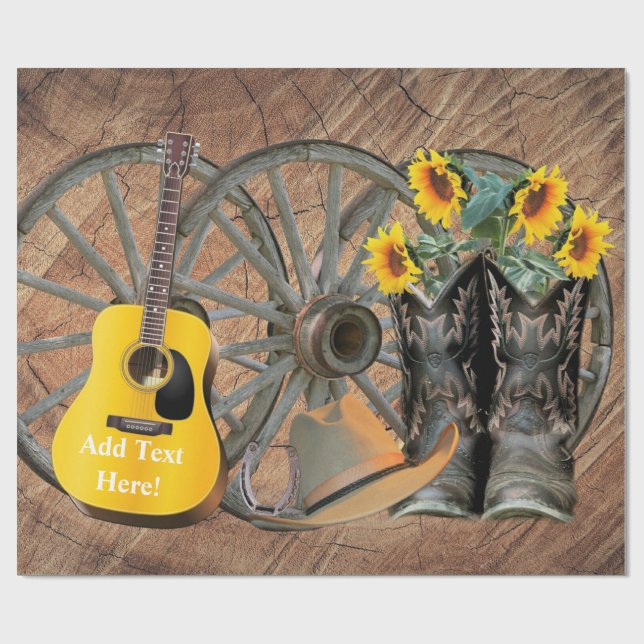 Westerna Wagon Wheel Guitar Cowboystövlar Solros Presentpapper (Platt)