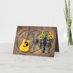 Westerna Wagon Wheel Guitar Cowboystövlar Solros Tack Kort