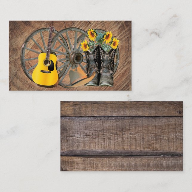 Westerna Wagon Wheel Guitar Cowboystövlar Solros Visitkort (Fram/baksida)