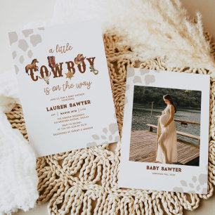 Westerna Watercolor Cowboy Photo Pojke Shower Inbjudningar