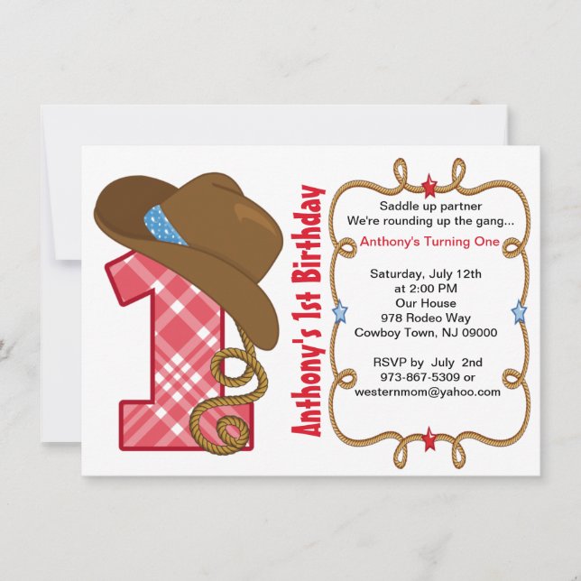 Westernare Big One Boy Birthday-inbjudan Inbjudningar (Framsida)