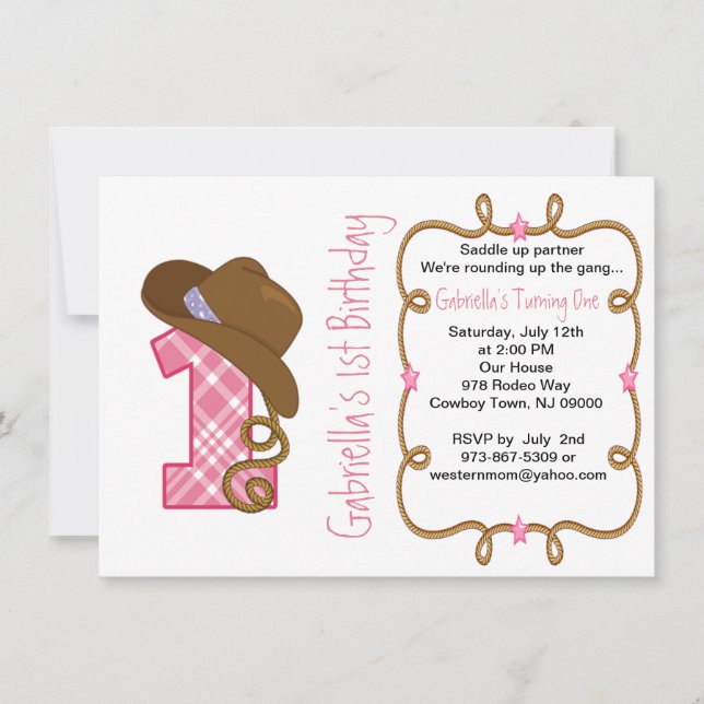 Westernare Big One Girl-födelsedagsinbjudan Inbjudningar (Framsida)