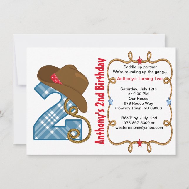 Westernare Big Two Boy-födelsedagsinbjudan Inbjudningar (Framsida)
