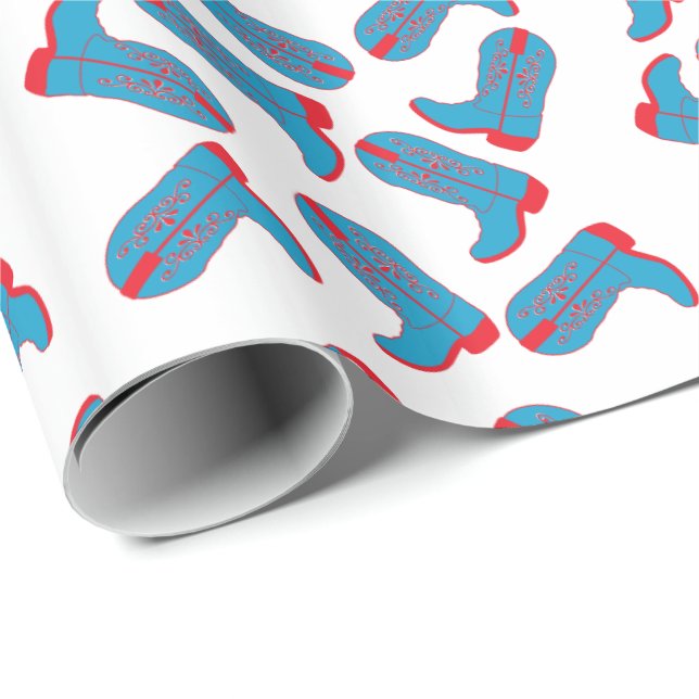 Westernare blått och rödblommiga Boots utsvepning Presentpapper (Rullad Hörn)