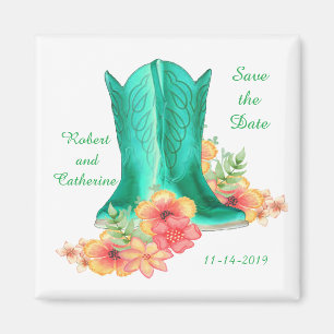 Westernare Bröllop Cowboy Boots and Flowers Spara Magnet