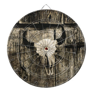 Westernare Bull Skull Barn Wood Sepia Vintage Rust Darttavla