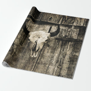 Westernare Bull Skull Barn Wood Vintage Sepia Rust Presentpapper