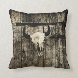 Westernare Bull Skull Wood Barn Sepia Vintage Rust Kudde
