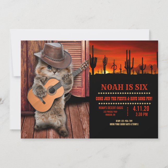 Westernare Cat cowboy-musiker med gitarr Inbjudningar (Framsida)