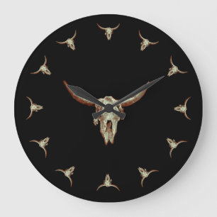 Westernare Cow Skull Black Brown Land Rustic Stil Stor Klocka