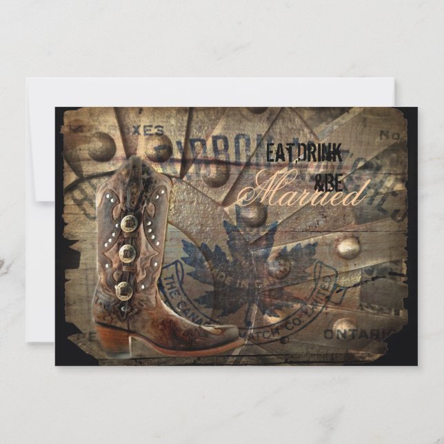 westernare cowboy bröllop-rehearsal-middag inbjudningar (Baksida)