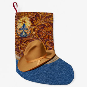Westernare Cowboy Hat och Rope Faux Leather Liten Julstrumpa
