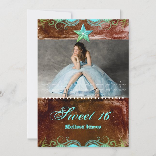 Westernare Grad-inbjudan Blue Brown Star Inbjudningar (Framsida)