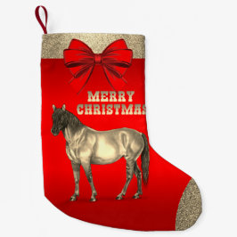 Westernare Guld-häst på rött Liten Julstrumpa
