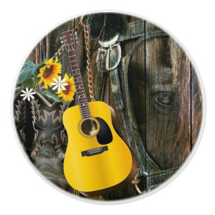 Westernare hästar Cowboy-skor Guitar Sunblommor Knopp