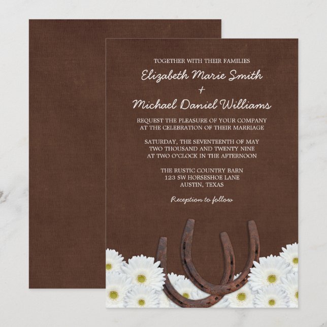 Westernare hästar och Daisy Bröllop Inbjudningar (Fram/baksida)