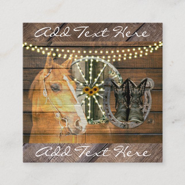 Westernare hästskidor, vagnskjulslungor fyrkantigt visitkort (Framsida)