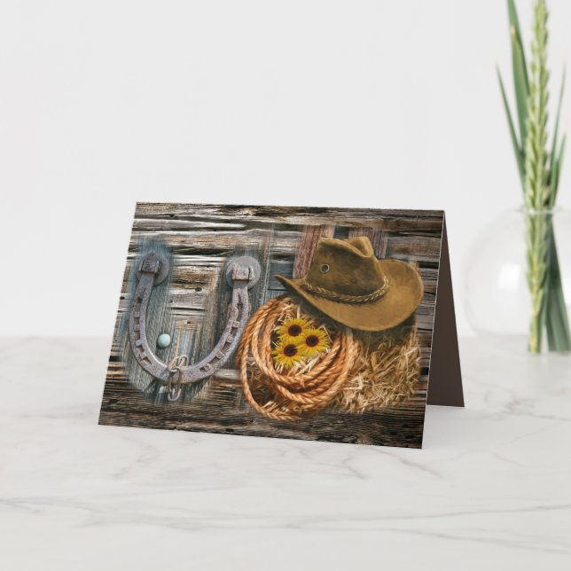 Westernare hästskoe Cowboy Hat Lasso Inbjudan (Framsida)