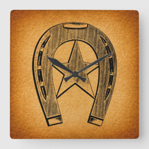 Westernare hästskon med Star Antique Horse Shoe Fyrkantig Klocka
