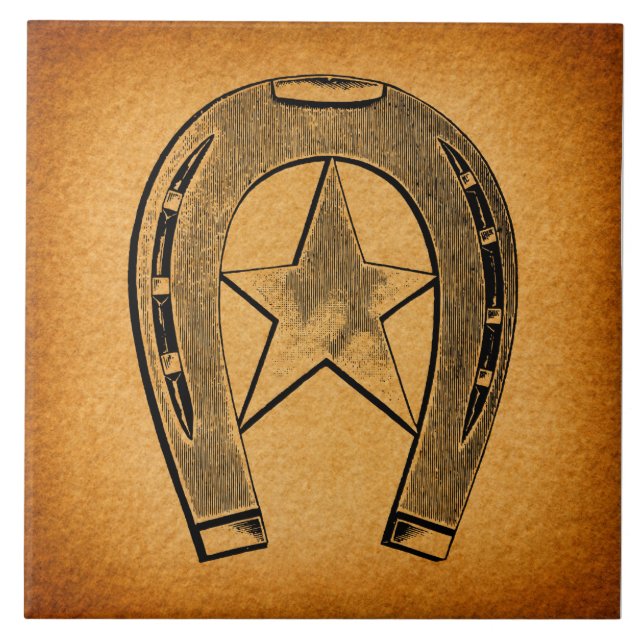 Westernare hästskon med Star Antique Horse Shoe Kakelplatta (Framsidan)