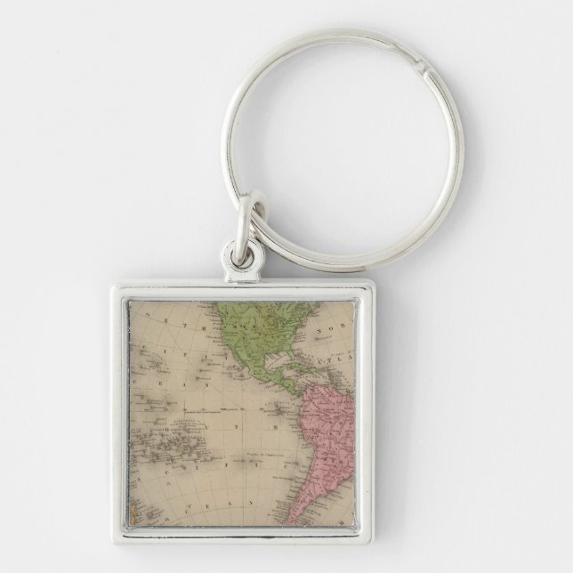 Westernare Hemisphere 9 Fyrkantig Silverfärgad Nyckelring (Framsidan)