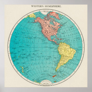 Westernare Hemisphere World Atlas Karta Poster