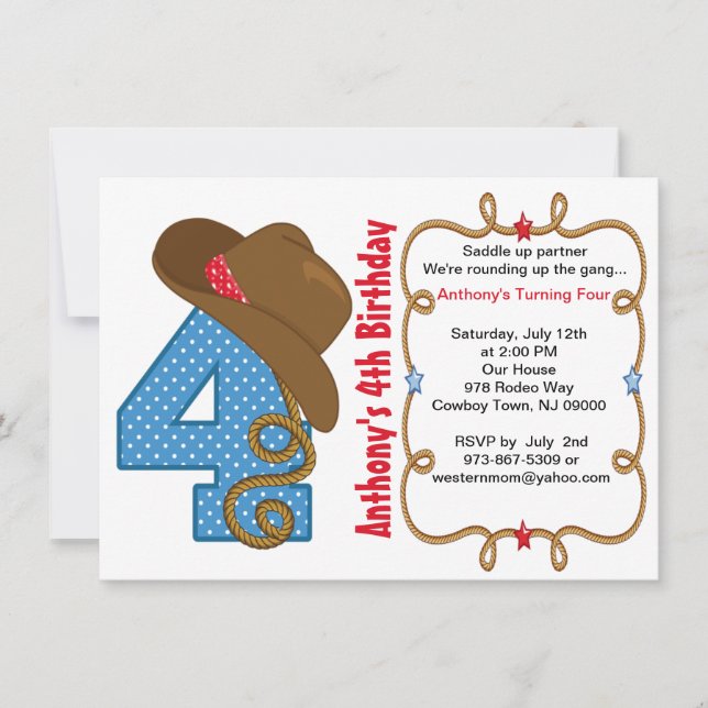 Westernare inbjudan till Big Four Boy Birthday (Framsida)