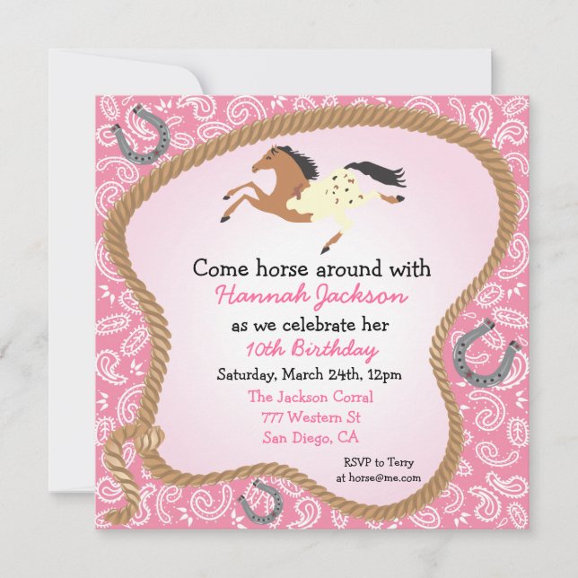 Westernare inbjudan till Cowgirl Horse Party (Framsida)