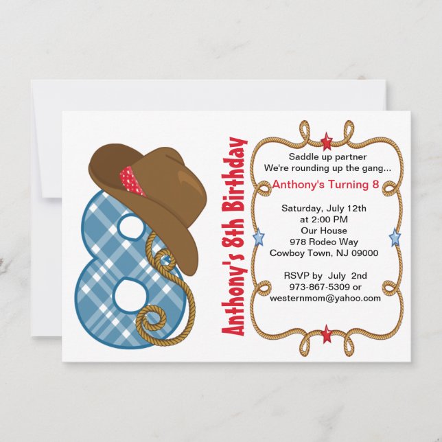 Westernare inbjudan till stora åtta barn på födels (Framsida)